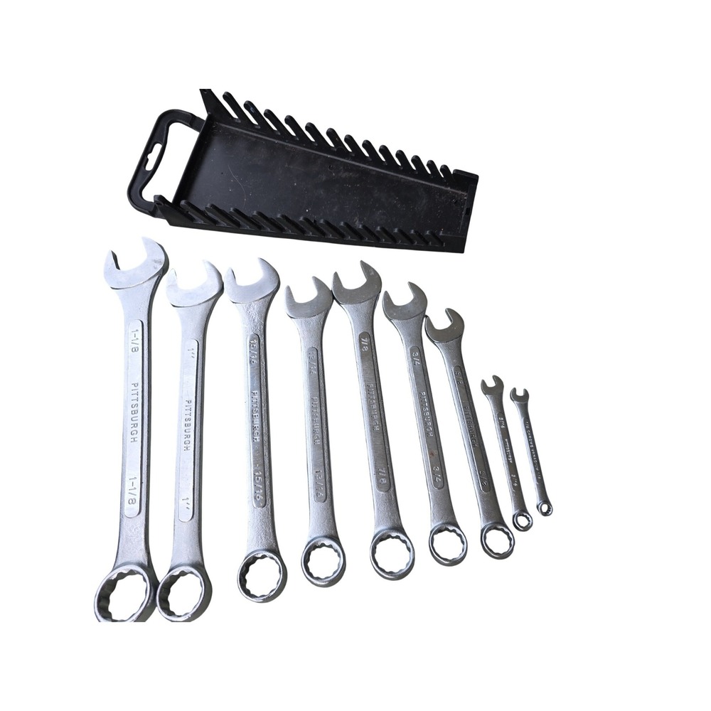 Pittsburgh SAE Combination Wrench Set‎ 9pc Chrome Vanadium 1/4 to 1-1/8 Tray Z1